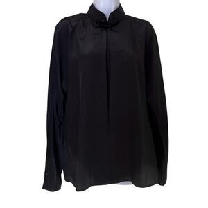 REGINA PORTER VTG Black High neck satin long sleeve high collar blouse sz 12